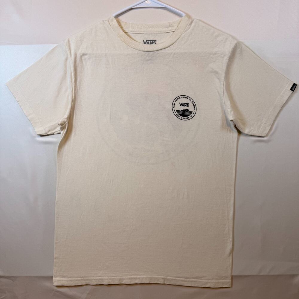 Vans Triple Crown of Surfing North Shore HI Graphic T Shirt Cream Mens Sz Small